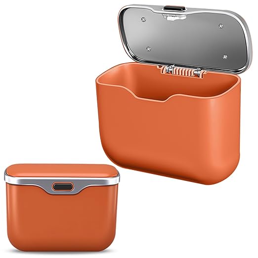 MAIBAOYUAN Car Trash Can with Lid, Leakproof Auto Garbage Bin, Waterproof Car Trash Bag Holder with PU Leather Top for Back of Seat/Door, Fit for SUVs, Sedans, Trucks Orange