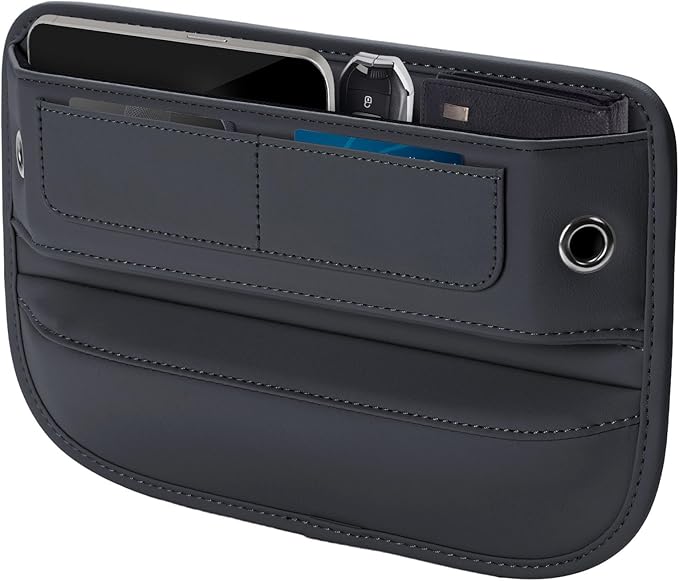 Owntow Universal Fit Premium Leather Car Seat Gap Filler Organizer, Center Console Organizer with Card Slots for Car Suv Truck (Black, 1 Pack)