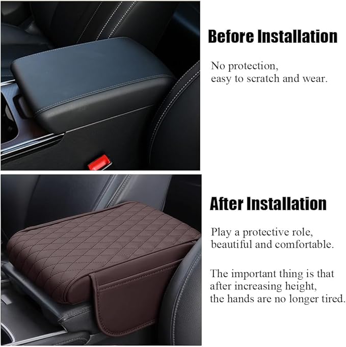 Car Center Console Armrest Cover, Leather Car Center Console Cover Cushion with 2 Storage Bags, Universal Center Console Pad Thickened Memory Foam Car Armrest Lids Storage Box (Mocha Brown)