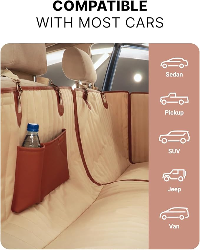 Owleys Back Seat Extender for Dogs Premium Dog Hammock for Car | Back Seat Pet Cover for Dogs | Dog Covers for Cars Back Seat (Begie for Summer)