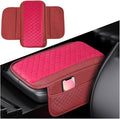 Car Center Console Cover, Leather Vehicle Armrest Cushion Pad with 2 Storage Bags, Auto Interior Middle Console Storage Box Protector Accessories, Universal for SUV, Sedan, Truck (Red)