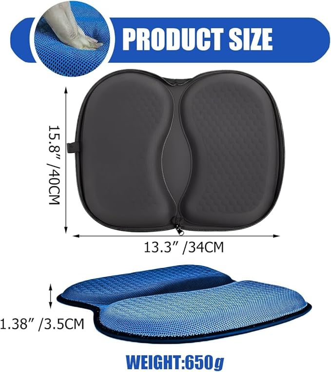 Foldable Seat Cushion for Travel, Honeycomb Gel Seat Cushion with Zipper & Handle, Portable Honeycomb Gel Cushion for Fatigue Relief, Ventilative Butt Pillow 15.8 x 13.3 x 1.4 Inches (1 in Blue)