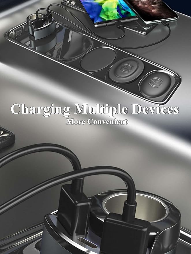 [4IN1&QC3.0] Cigarette Lighter Splitter Adapter, Car USB Charger Adapter Multi Port, 12V-24V Car Adapter Compatible with iPhone 16 Pro Max/15/14/13/12/11/XS/XR/8/7,Samsung S10/20/21/Plus, Dash Cam etc
