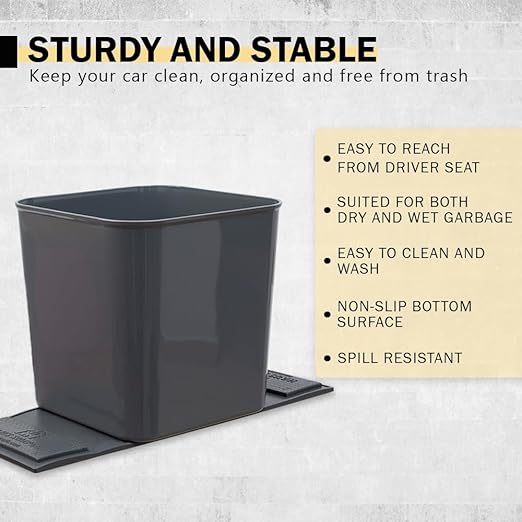 HAUSSIMPLE Car Trash Can 1.4 Gallon with Stability Flap & Magic Strips — No-Tip Leakproof Car Garbage Bin for Car Floor, Mats, Front or Back Seat, SUV, Truck, Van, Vehicle Interior Organizer (Gray)