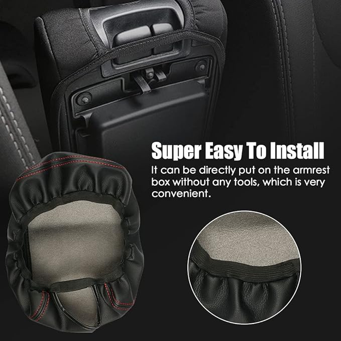 sportuli Center Console Cover Anti-Scratch Leather Armrest Pad Replace for 2019-2024 2025 Dodge RAM 1500 2500 3500, for All Makes & Models with Bucket Seats (Red Stitches)