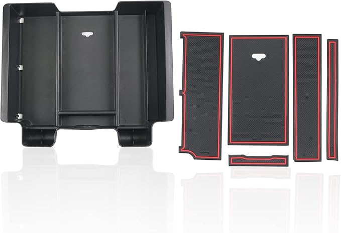 SKTU for 2019-2022 Silverado/GMC Sierra 1500 Center Console Organizer Insert ABS Black Materials Tray Armrest Secondary Storage Box Latest Interior Accessories with Coin and Sunglasses Holder (Red)