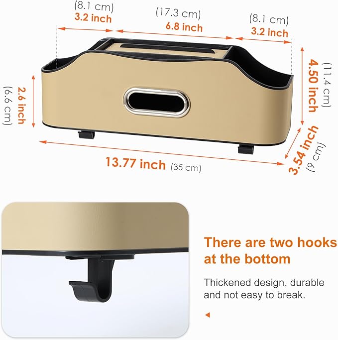 Back Seat Cup Holder for Car – Multifunctional Rear Seat Organizer with Drink Holders, Tissue Box Storage & Hooks, Fits Headrest for Auto, Family Travel Accessories. (Beige)