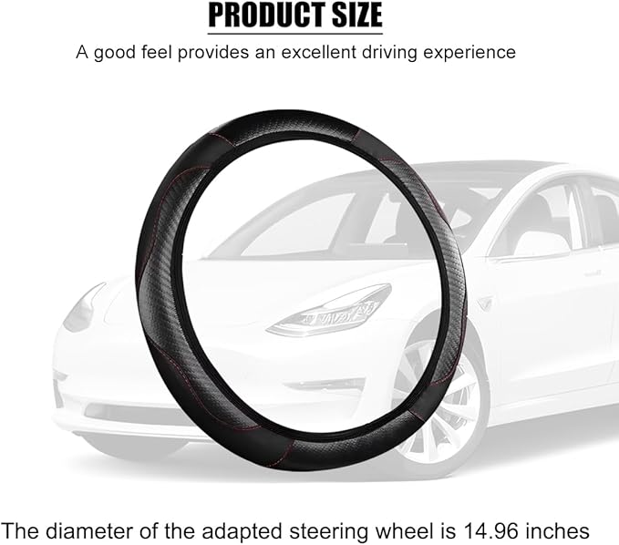 Carbon Fiber Car Steering Wheel Cover, 14.5-15 Inch Elastic Stretch Steering Wheel Guard, Sports Style Non-Slip Automotive Interior Accessories, Universal for Vehicles (Black)