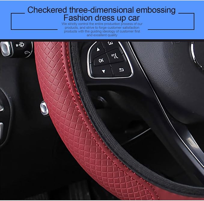 Leather Car Steering Wheel Cover, Anti-Slip Breathable Microfiber Leather Steering Wheel Protector for Women Men, Universal 15'' Elastic Soft Odorless, Car Accessories for Car, Truck, SUV (Wine Red)