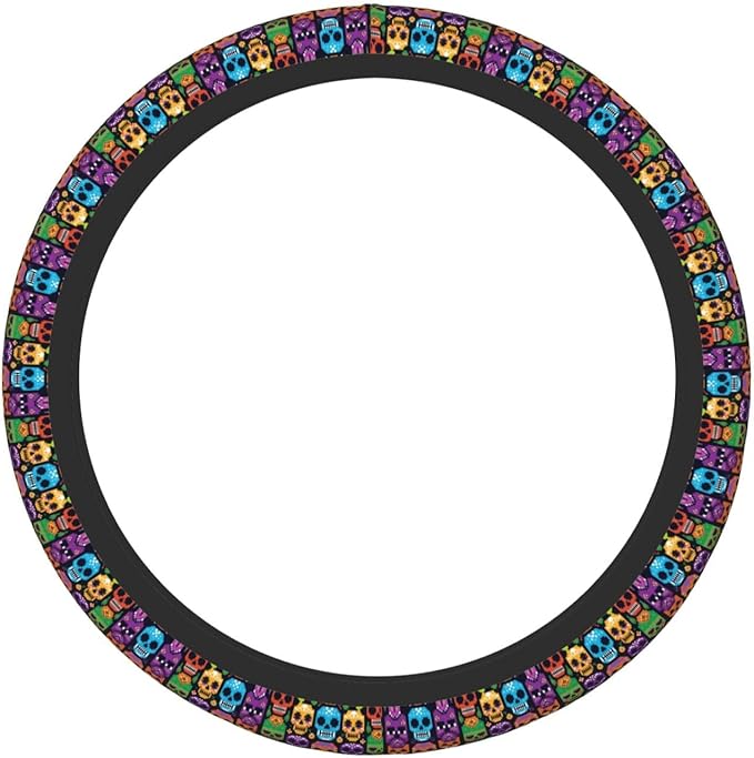 Candy Skull Pattern Universal Fit Steering Wheel Cover for Car, Truck, and SUV, Durable Steering Wheel Protection