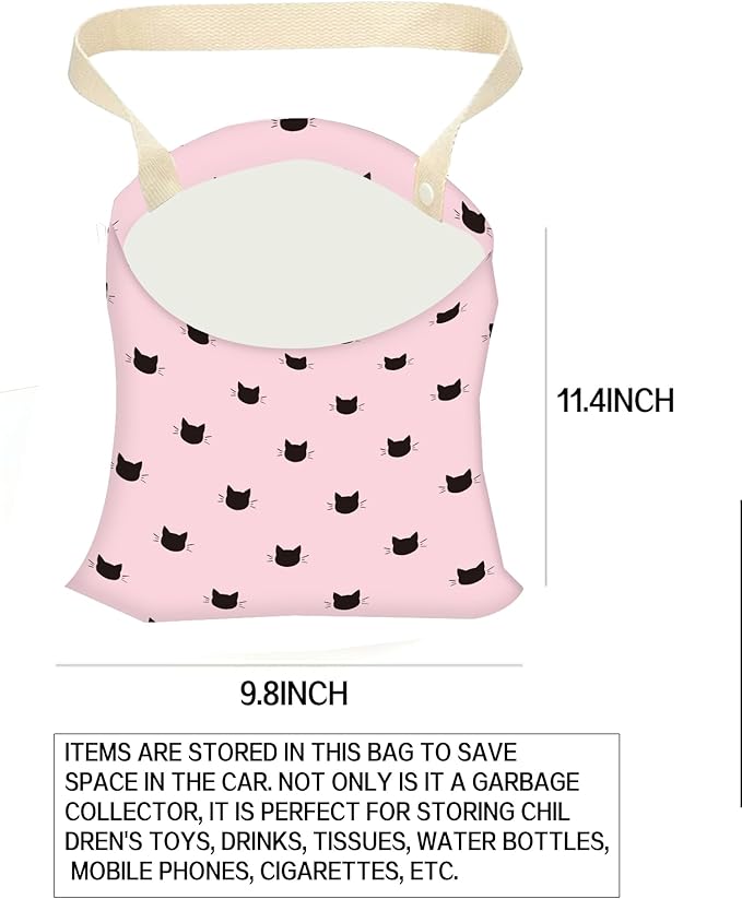 Car Garbage Can, Hanging Car Trash Can Bag for Cute Car Back Seat Organizer, Pink Cats