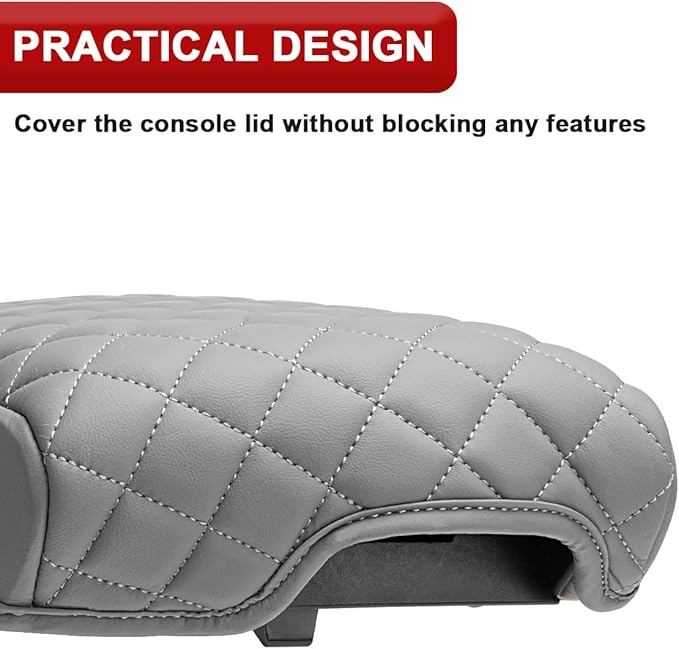 KBH Center Console Armrest Cover for Hyundai Sonata 2015 2016 2017 2018 2019, Middle Console Lid Protective Covering, PU Leather Interior Accessories, Gray
