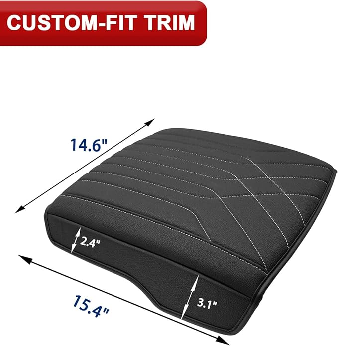 KBH Center Console Armrest Cover for 2019-2026 Dodge Ram 1500 2500 3500 5th Gen, Floor Console Bucket Seat, Arm Rest Cushion Pad Protector, Vinyl Leather, Black-Gray Stitches