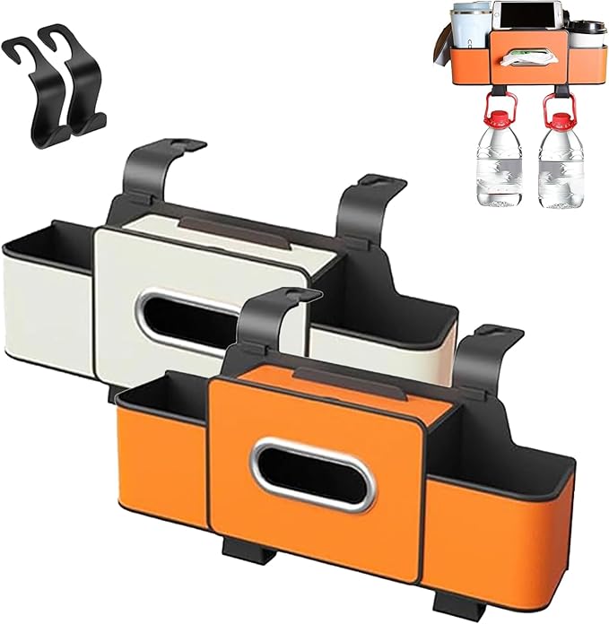 Silksild Car Organizers and Storage Back Seat, Multifunctional Car Organizer Box with Tissue & Cup Holders for Suv Sedan, Backseat Headrest Storage Box, Hanging Cars Caddy for Behind Seat (2Pcs-D)