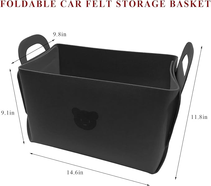 Car Trunk Organizer, Foldable Felt Basket Lightweight Storage Bin with Handles, Large Capacity Flexible Storage Bag Multipurpose Organizer for Vehicle Trunk & Backseat (Gray, 1 Bear)