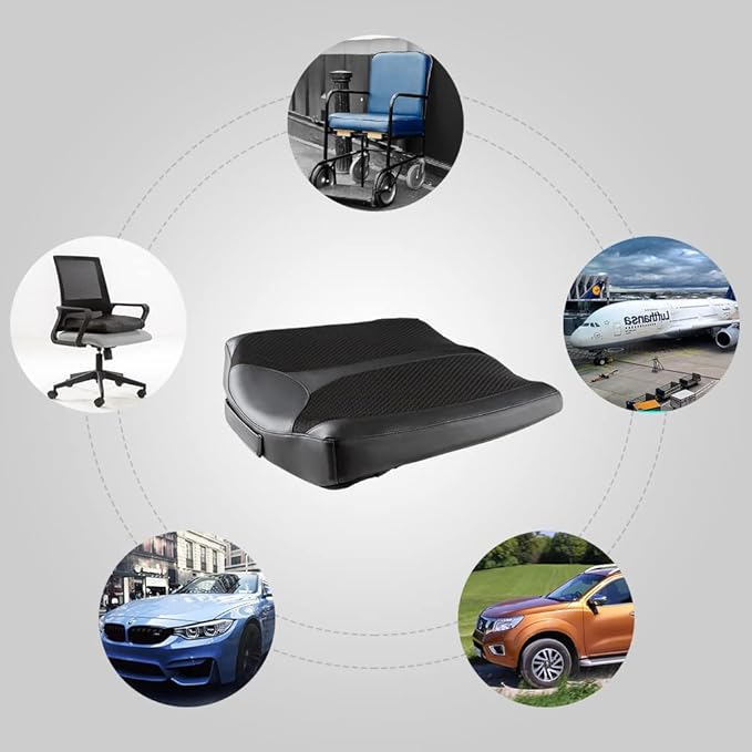 Car Memory Foam Heightening Front Seat Cushion for Short People Driving, Hip(Coccyx/Tailbone) and Lower Back Pain Relief Butt Pillows, Adult Booster Seat for Car. (Black)