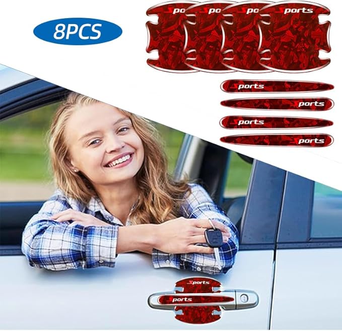 8PCS Car Door Handle Scratch Protectors, 3D Patterned Carbon Fiber-Marking，Anti Scratch,Universal for Most Cars (Blue)