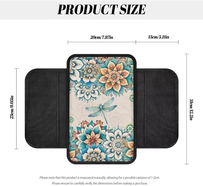 Boatee Flower Dragonfly Car Center Console Cover Auto Arm Rest Mat for Car Armrest Organizer for Car Console Cushion Comfortable Console Cover Universal Armrest Box Pad Interior Decor White