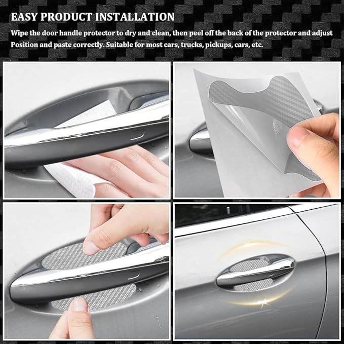 4PCS Car Door Handle Cup Scratch Protectors, Carbon Fiber Anti-Scratches Car Door Cup Protector, Universal Door Handle Protective Film, Car Door Handle Paint Cover Guard Pad for Most Car Handles