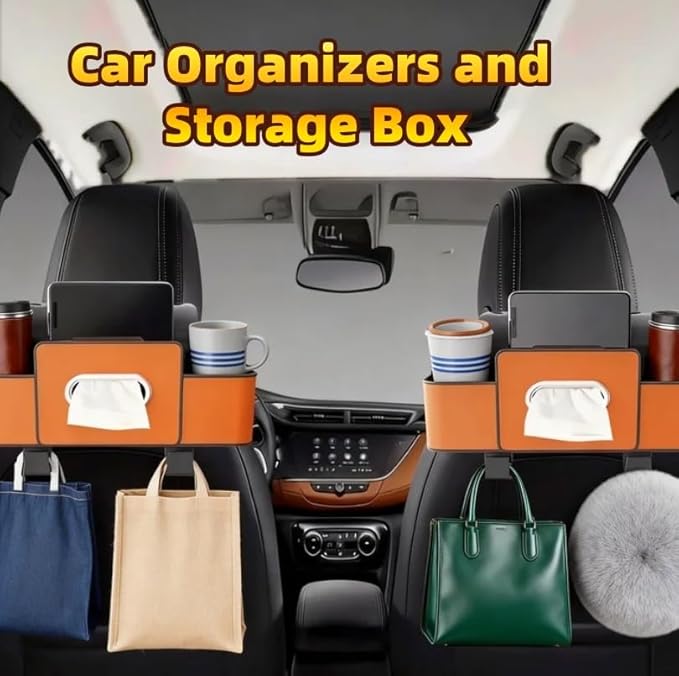 3-in-1 Car Organizers and Storage Back Seat, Multifunctional Back Seat Car Organizer for Snacks, Hold Phones, Drinks, Tissues, and Handbag (Black)