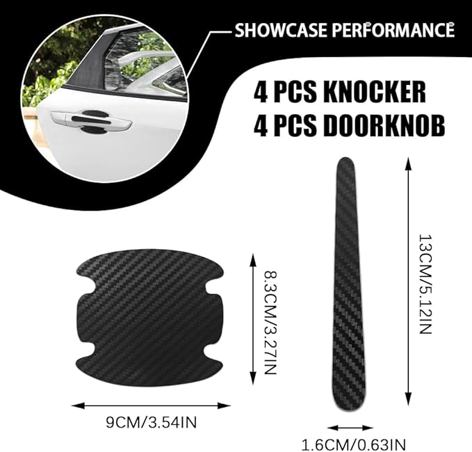 8PCS Car Door Handle Scratch Protectors, Carbon Fiber Car Door Handle Bowl Sticker, Universal Door Handle Protective Film for Most Cars (Black)