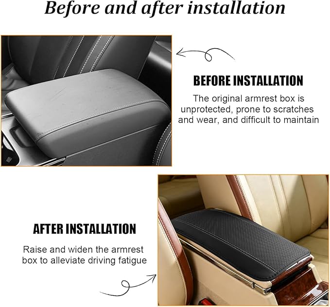 Car Center Console Cover, PU Leather Vehicle Armrest Seat Box Cover Protector, Comfortable Automotive Interior Arm Rest Cushion Pad Accessories, Universal for SUV Sedan Truck (Black/Gray)