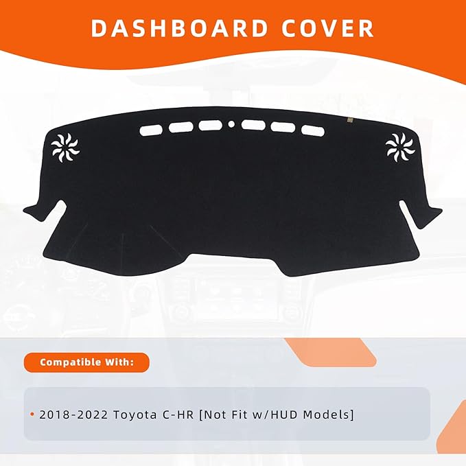 KEYOOG Dashboard Cover Dash Mat Fit for to-yota C-HR 2022-2018 (Without HUD Models),Car Dash Board Mat Anti-Glare Carpet,Non-Slip Pad Sunshield Protector (Black)