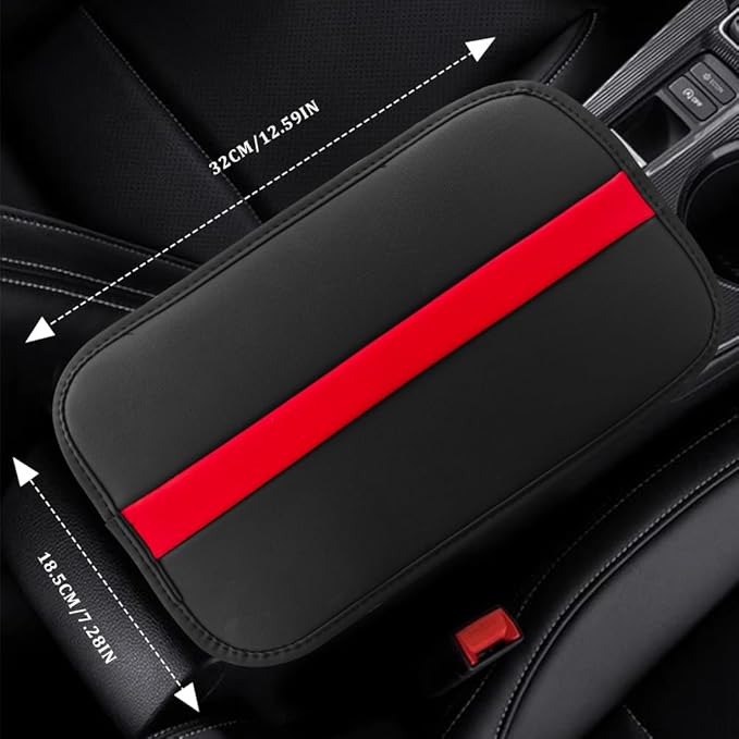 Car Center Console Cushion Pad, Arm Rest Cover for Car, Leather Waterproof Auto Armrest Seat Box Protector, Auto Armrest Storage Box Accessories Fits for Most Vehicles, SUVs, Trucks (Red)