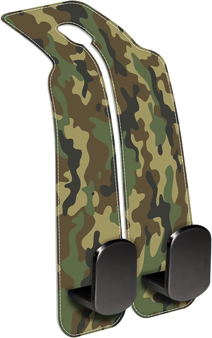 Camouflage Car Headrest Purse Hanger Camo Hunting Forest 1 Pack Bag Purse Holder for Car Premium Leather Double Metal Hook for Handbags, Grocery Bags and Phones