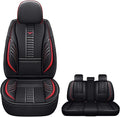 Pengchen Waterproof 5 Car Seat Covers for Honda Civic 2017-2025, Faux Leather Automotive Front and Back Seat Protectors Compatible with Airbag Black & Red Line