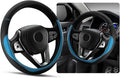 Ziciner Steering Wheel Cover, Soft Leather Premium Durable Elastic Auto Wheel Cover Protector, Stretch Breathable Anti-Slip Lining, Universal 14.5-15 inch Car Interior Accessories (Blue)