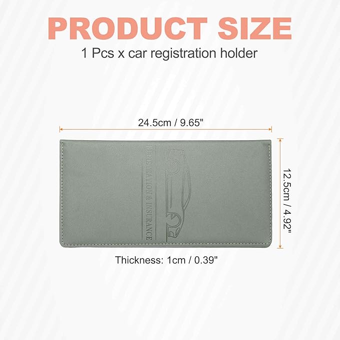 HARFINGTON Car Registration and Insurance Holder 9.65" x 4.92" PU Leather Vehicle Glove Box Organizer Storage Accessories Men Women Car ID Holder for License ID Cards Bank Cards, Dark Gray
