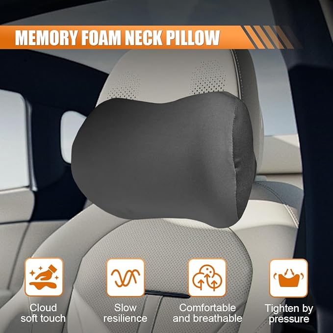 Car Headrest Pillow for Driving - Memory Foam Soft Automotive Neck Support Pillow Cushion with Adjustable Strap - Comfortable Car Seat Headrest Pillow for Neck Pain Pressure Relief (Gray)
