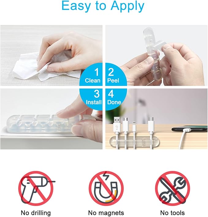 Cord Organizer, Clear Cable Organizer Cord Holder, Wire Organizer USB Cable Management Cord Keeper, 3 Packs Cable Clips for Car Home and Office (7, 5, 3 Slots)