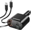 Retractable Car Charger 4 in 1 Fast Car Phone Charger Adapter with Type C & Apple Cords Compatible with iPhone 17/16/15/14/13/12/11, Galaxy, Pixel