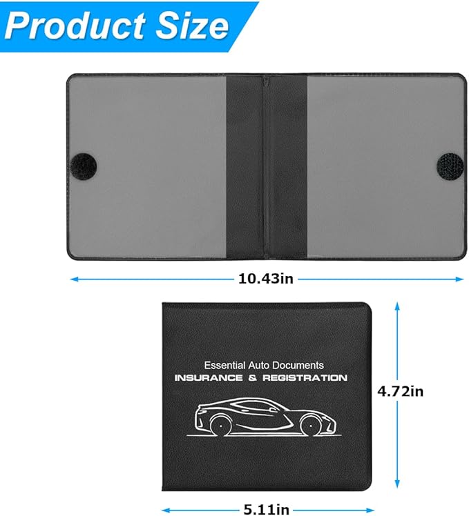 Car Registration and Insurance Holder, 2 Pack Auto Glove Box Organizer with Magnetic Shut, Automotive Essential for Driver License and Cards, Universal for SUV Truck Motorcycle (Black)