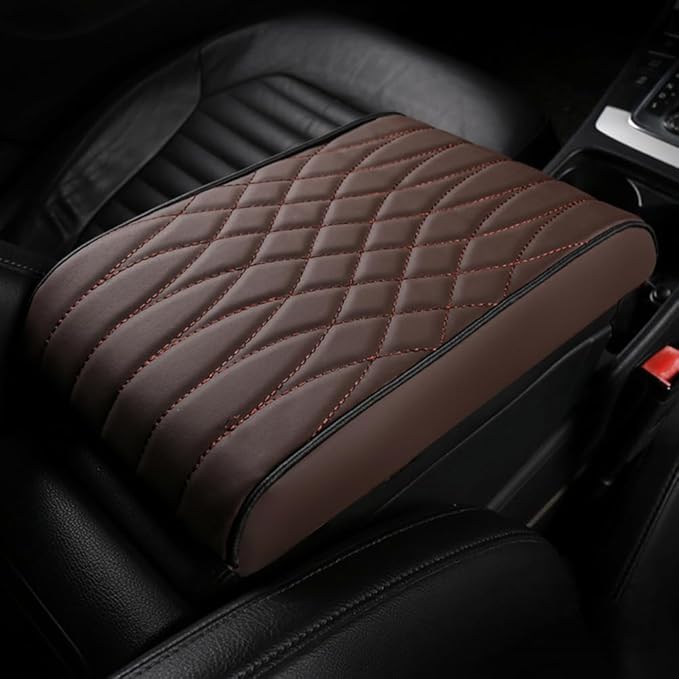 Car Center Console Armrest Mat for Subaru Forester SK SJ SH SG SF 5/4/3/2.Gen 2003-2023 2024 2025 Universal Armrest Seat Box Protector Cover Leather for SUV Truck Vehicle,Brown, normal
