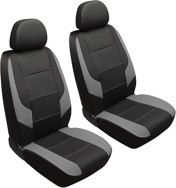GIANT PANDA Front Car Seat Cover for Hyundai, Leather Bucket Seat Covers Custom Fit Hyundai Sonata Elantra Santa Fe Tucson Accent Kona Palisade Genesis Venue Ioniq(Grey+Black) 2-Pack