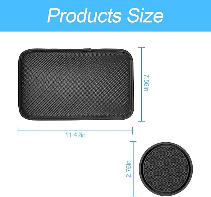 Auto Leather Center Console Cushion Pad, Waterproof Car Armrest Seat Box Cover with 4PCS Car Coasters for Cup Holder, Interior Protection Accessories for Most Cars, Vehicles, SUVs