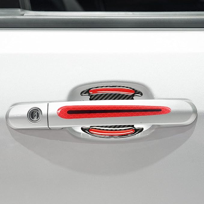 8Pcs 3D Door Handle Cup Protector, Reflective Stripe Stickers, Anti-Scratch, Universal, Suitable for Cars, Trucks, SUVs (Red)