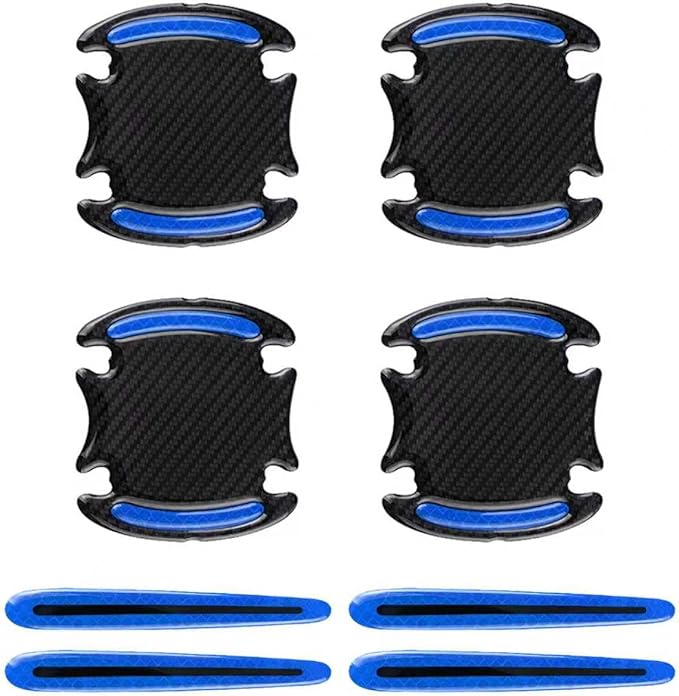8PCS Car Door Handle Scratch Protectors, 3D Carbon Fiber Door Handle Bowl Cover Guards for Vehicles, Reflective Automotive Doors Handles Cup Accessories Paint Protective Film Sticker (Blue)
