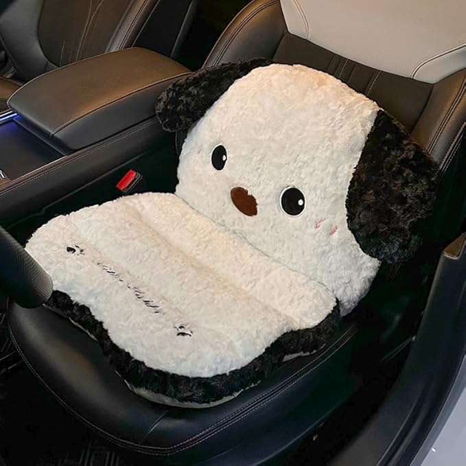 Plush Dog Car Seat Cushion Set with Lumbar Support & Headrest Pillow – Soft Universal Vehicle Interior Comfort Accessory (White)