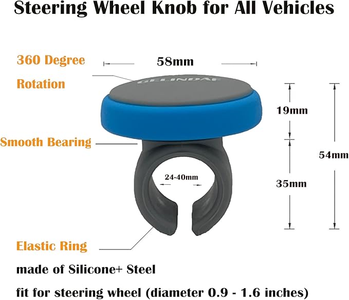 Universal Car Steering Wheel Knob Spinner - Silicone Non-Slip Suicide Knob with Bearing Durable Steering Wheel Spinner Ball for Car, SUV, Trucks, Tractors, Mowers and Boat Easy Installation