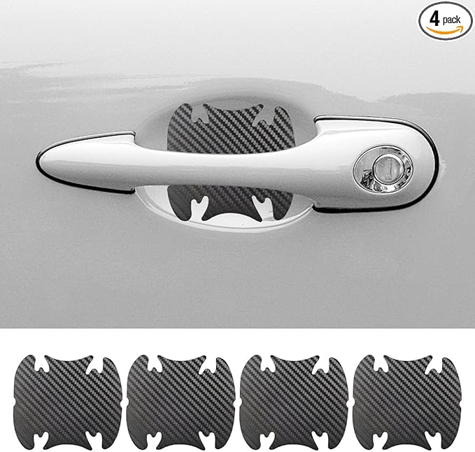 4PCS Car Door Handle Cup Scratch Protector, 3D Carbon Fiber Door Bowl Sticker, Car Paint Protective Film, Universal Automotive Doors Handle Guard Pad for Most Cars (Black)