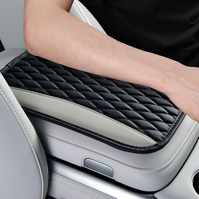 Car Center Console Cover, PU Leather Waterproof Vehicle Armrest Seat Box Protector, Automotive Interior Arm Rest Cushion Protection Accessories, Universal for SUV Sedan Truck (Black/Gray)