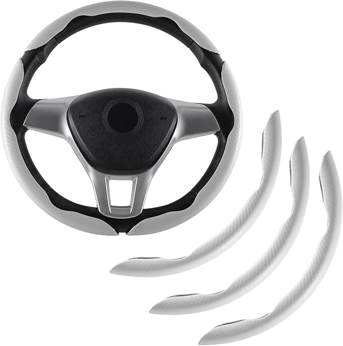 Amiss 3pcs Carbon Fiber Anti-Skid Steering Wheel Cover, Waterproof & Segmented Butterfly Design, Universal 99% Vehicle Wheel Cover Protector, Car Interior Accessories, White