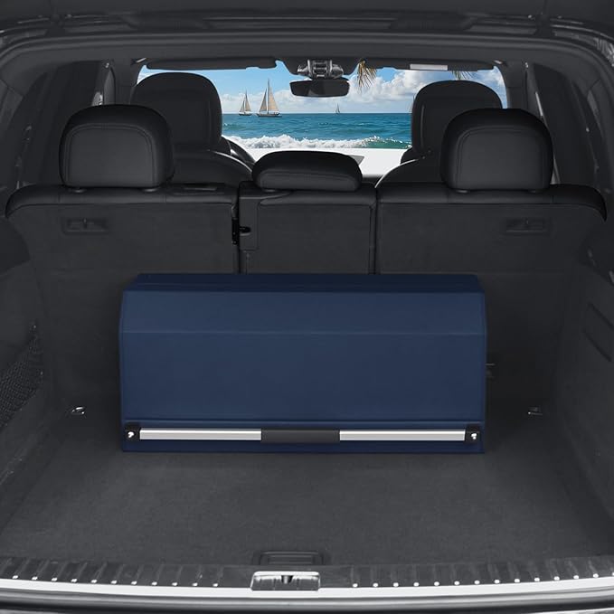 CarCrate SUV Trunk Organizer Storage, Leather Collapsible Trunk Storage Organizer with Magnetic Lid & Sturdy Handle, Waterproof Cargo Organizer for SUV Sedan Van (Blue 27.5''*11.4 ''* 12.2'')