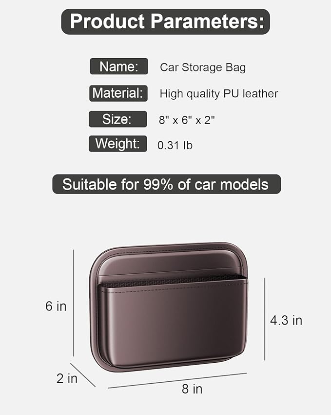 ZQLYCSK Driver's Car Storage Bag, Small Car Side Pocket Organizer for Car Seats, Doors and Consoles, PU Leather (Brown)