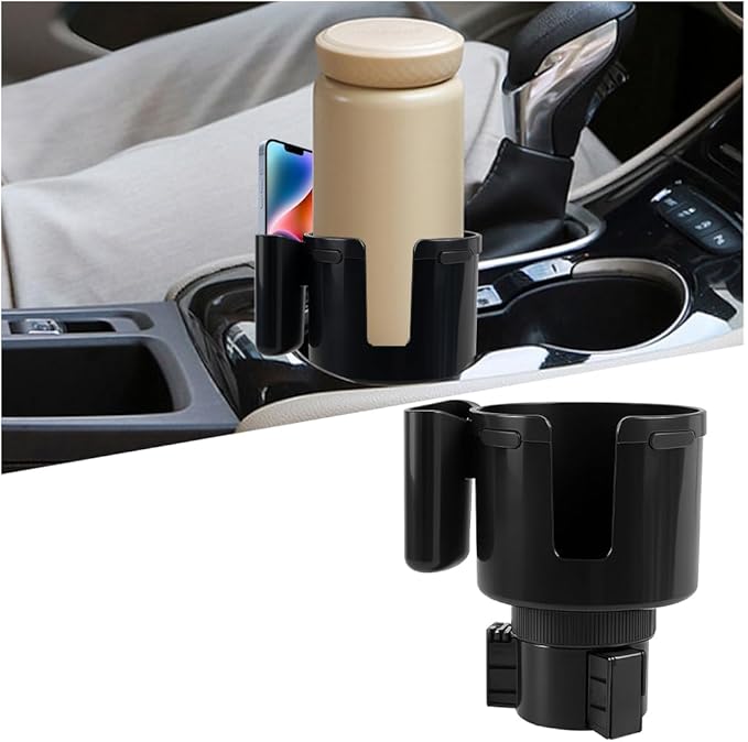 2 in 1 Car Cup Holder Expander with Phone Holder, 2.6"-3.93" Vehicle Cupholder Extender Adapter with Expandable Base, Auto Interior Water Bottle Accessories, Universal fit