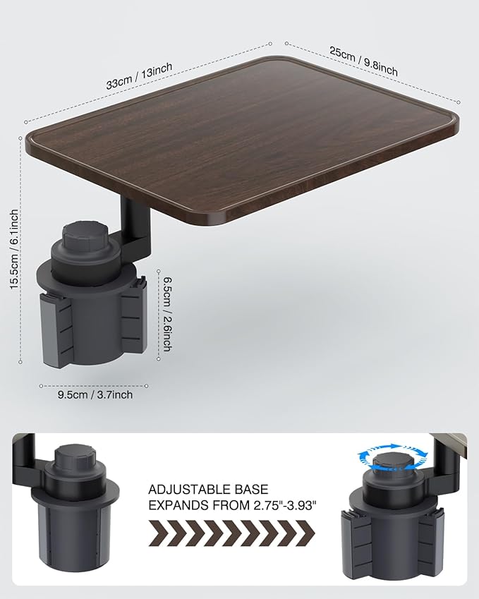 Car Tray Table & Car Laptop Desk with 360° Rotation & Phone Holder - Wooden Cup Holder Table, Car Laptop Mount & Food Tray Compatible with Tesla Model Y/3/S and Most Vehicles